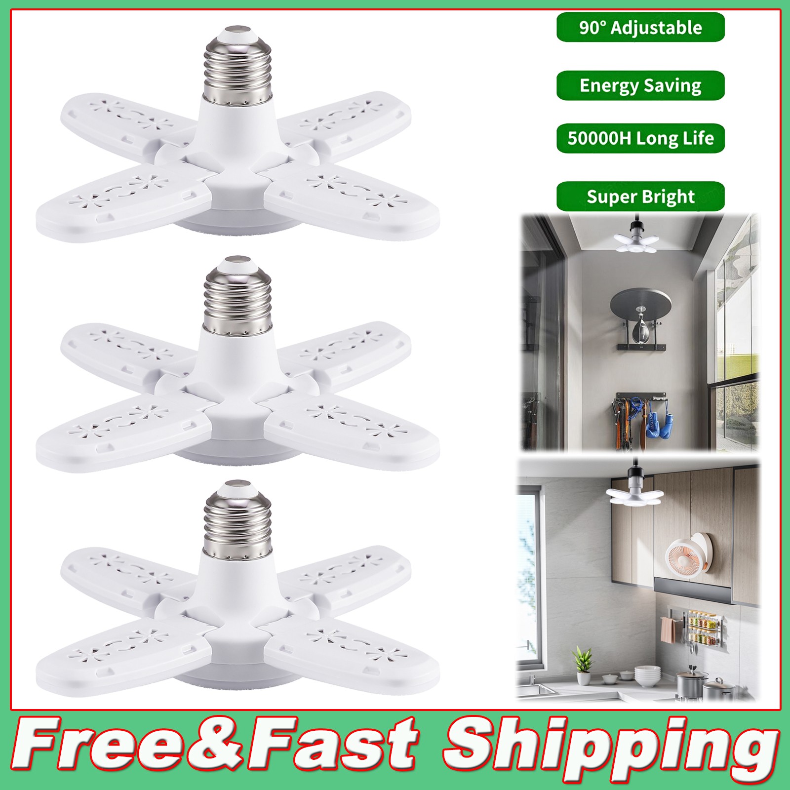 3 Pack E27 LED Garage Light, 28W, Flexible Ceiling Fixture Durable Workshop Lamp gallery