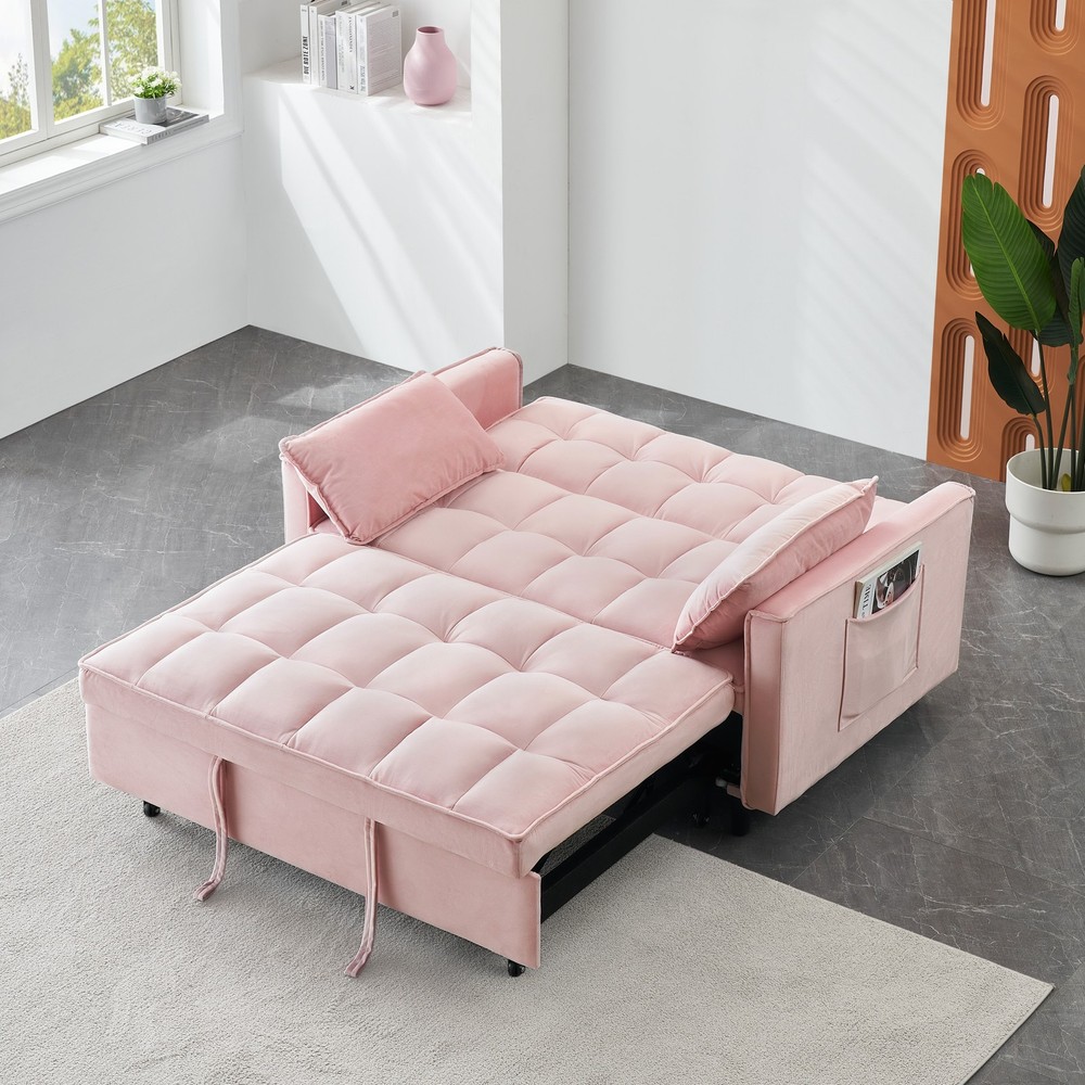 3-in-1 Convertible Sleeper Sofa Bed Modern Velvet Loveseat Couch w/Pull Out Bed