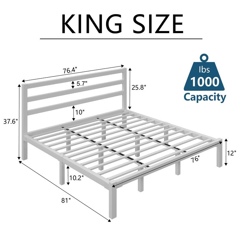 Metal Platform Bed Frame Twin/Full/Queen/King with White Headboard Easy Assembly gallery
