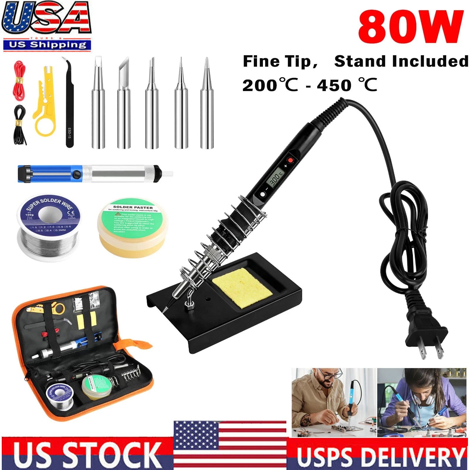 80W Electric Soldering Iron Kit Solder Welding Tool Stand Adjustable Temperature gallery