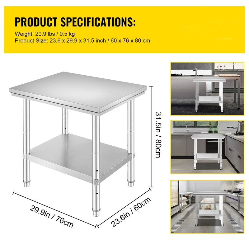 3-Level Adjustable Stainless Steel Prep Table 24x30x31in 700lb gallery