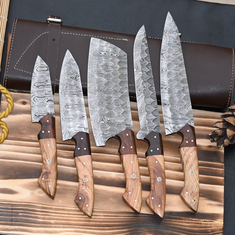 Custom Handmade CHEF KNIFE Set Kitchen Knives Cutlery Forged Damascus Steel 2803 gallery