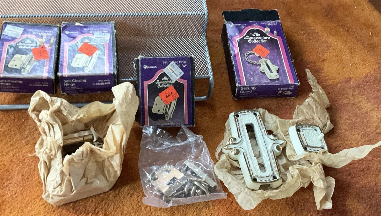 Vtg Amerock Bonaventure Collection Lot - Security Door Chain Guard, 3 Hinge Set gallery