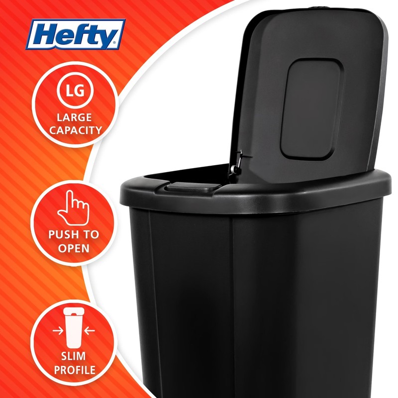2-Pack Hefty 13.3Gallon Plastic Touch Top Kitchen Trash Can with Push Button Lid gallery