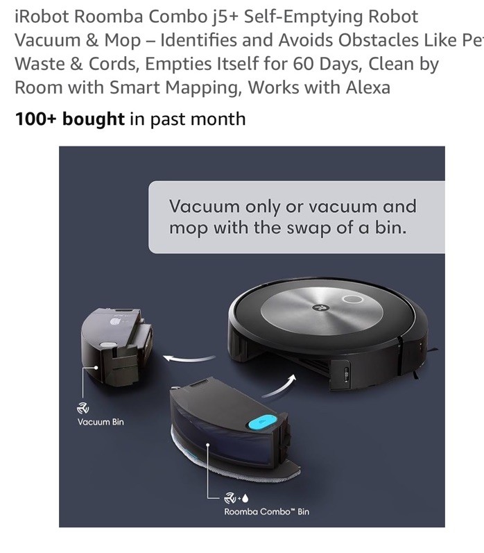 iRobot Roomba Combo j5+ Robot Vacuum & Mop - Black (J557020) gallery