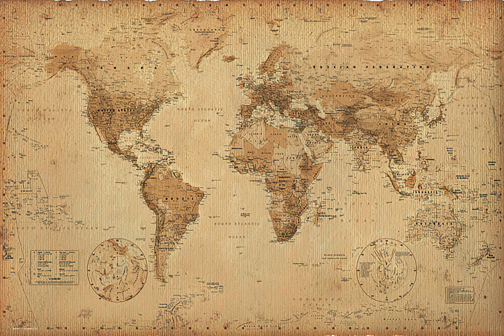 Antique Style World Map - Poster / Print (Size: 36" X 24") (Sepia / Brown) gallery