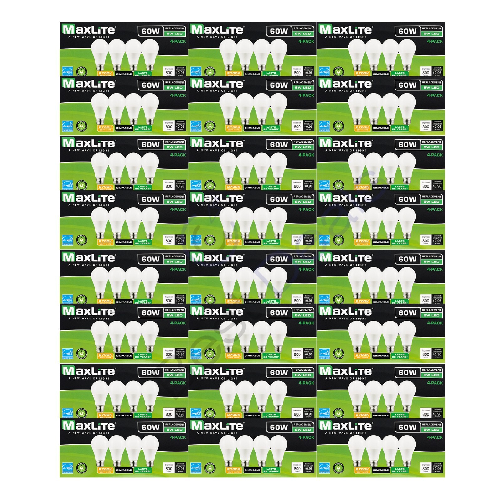 96 Pack Maxlite 60W Equivalent LED Light Bulb Soft White 2700K A19 E26 Dimmable gallery