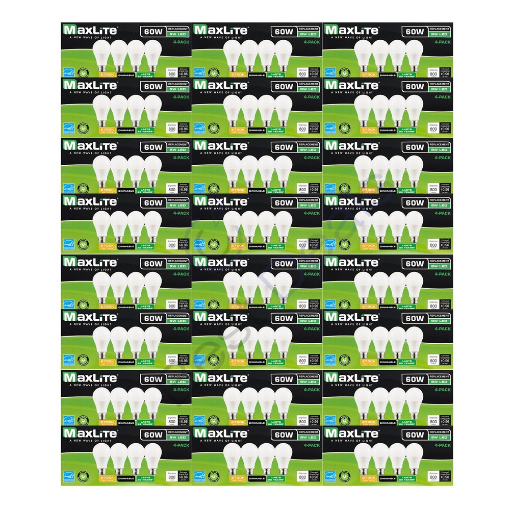 96 Pack Maxlite 60W Equivalent LED Light Bulb Soft White 2700K A19 E26 Dimmable