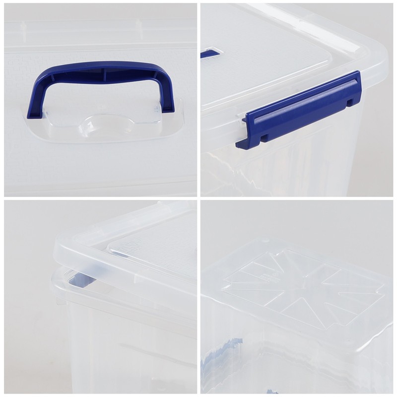 Cand 12 Qt Clear Plastic Stackable Storage Bin w/ Blue Latch Lid, (6 Pack) gallery
