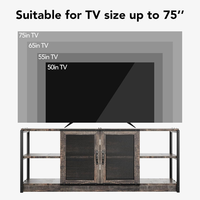 Rustic Grey TV Stand for 65/75 Inch TVs with Storage & Cable Management gallery