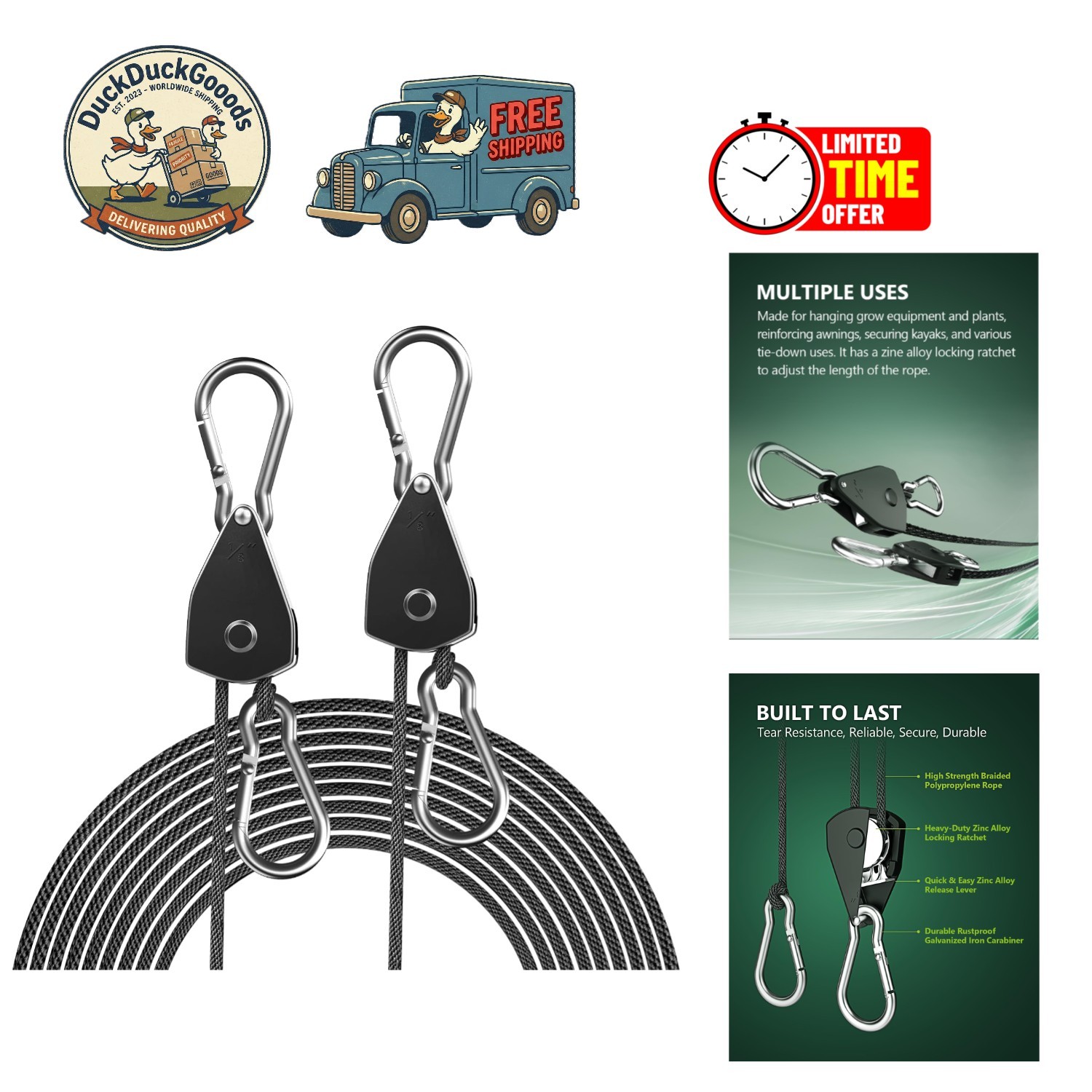 Versatile 2-Pack Adjustable Rope Hanger - 75 lbs Heavy Duty for All Uses gallery