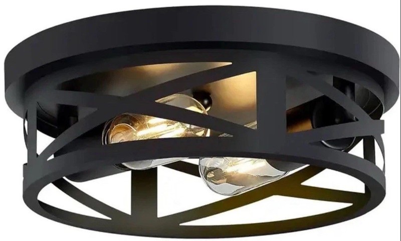 Black Industrial Flush Mount Ceiling Light 2-Light Modern Farmhouse Fixture gallery