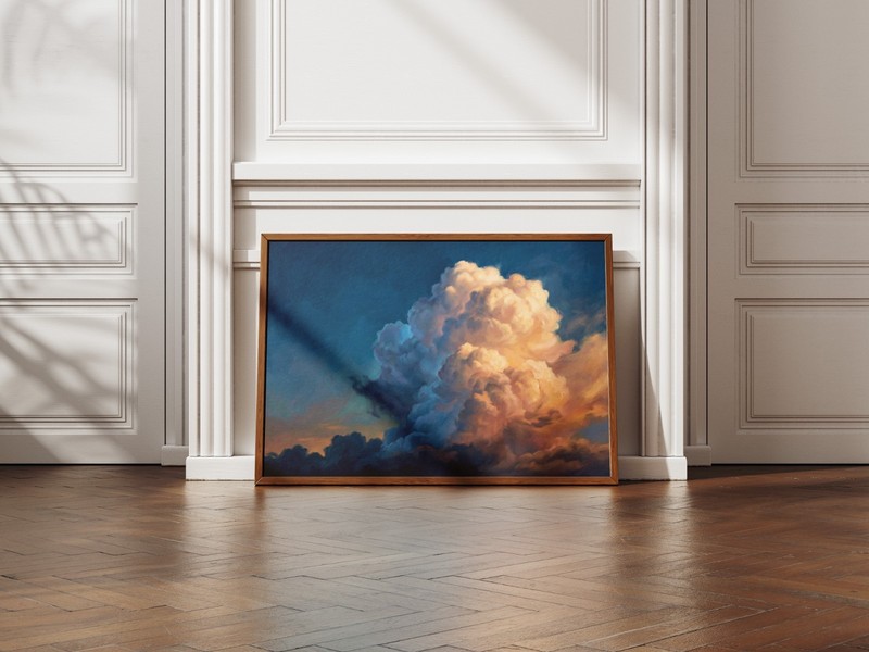 Dramatic Sunset Cumulus Cloud Wall Art, Billowing Peach And Gold Sky Canvas Art gallery