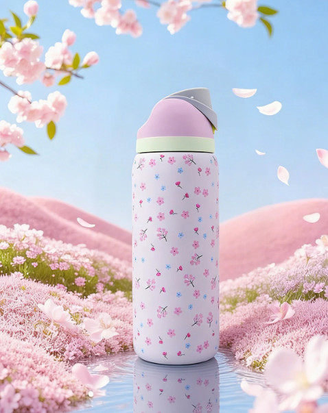Owala Light Pink Cherry Blossom Pattern Capacity Stainless Steel 32oz gallery