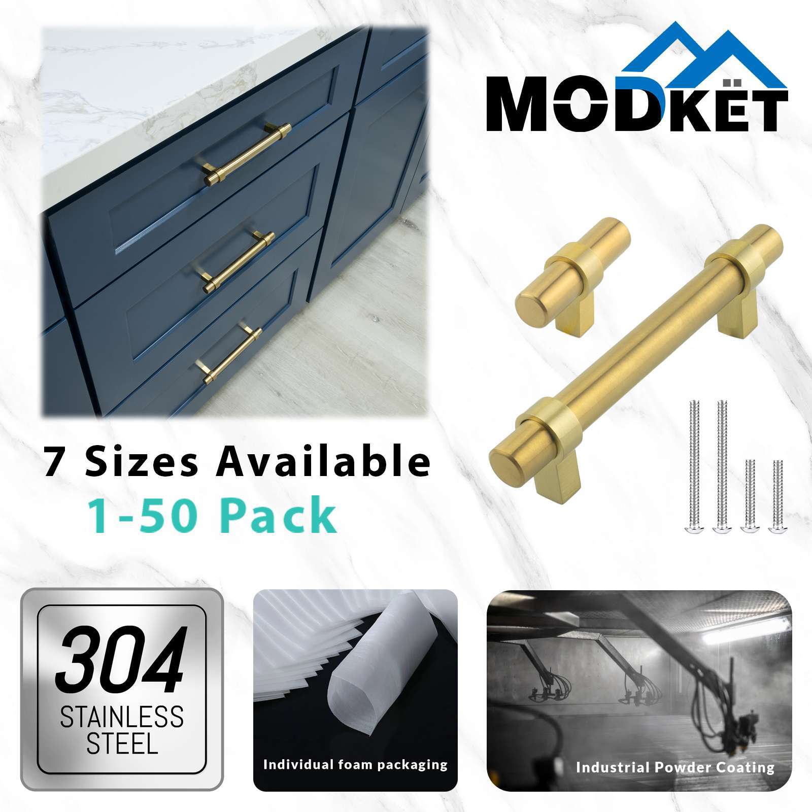 Brushed Gold Satin Brass Modern Cabinet Handles Pulls Kitchen Hardware Stainless gallery