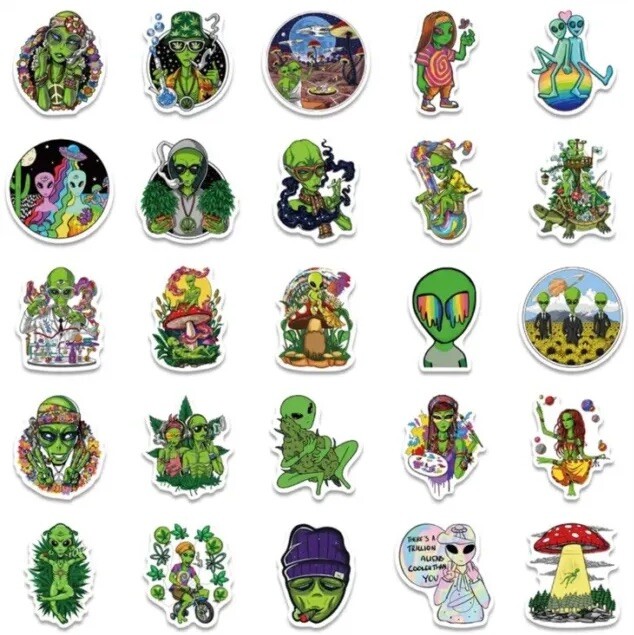 50+5pcs Alien Stickers 一 High Quality PVC Cartoon Stickers Marihuana gallery