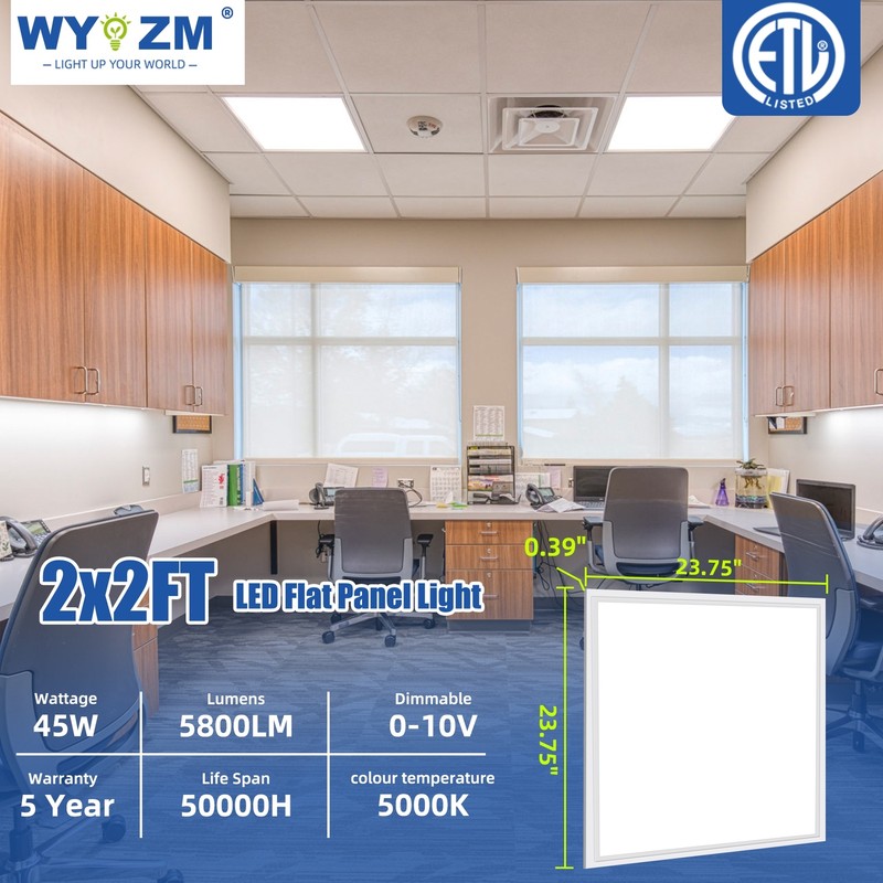 2X2FT LED Flat Panel Light 5400LM 8X45W 5000K Drop Ceiling Ceiling Office Lights gallery