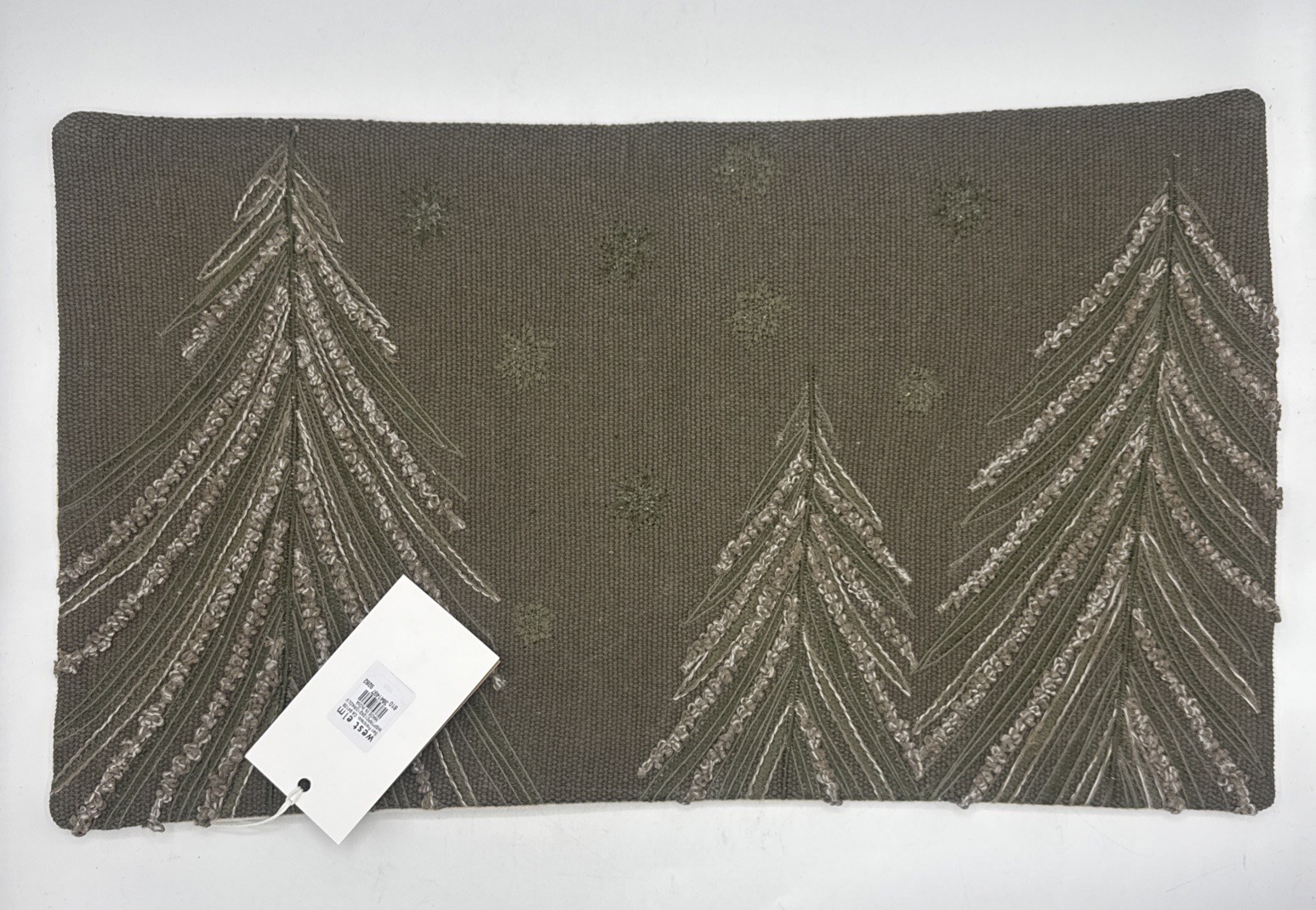 West Elm Wispy Tree Pillow Cover dark olive green 12”x21” Snowflakes gallery
