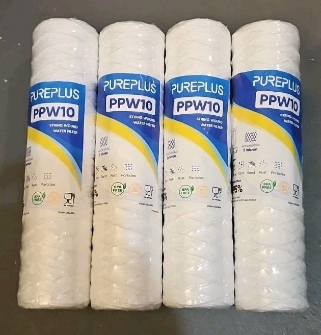 10" x 2.5" 5 Micron Wound String Sediment Water Filter Cartridges RO - 4 PACK gallery