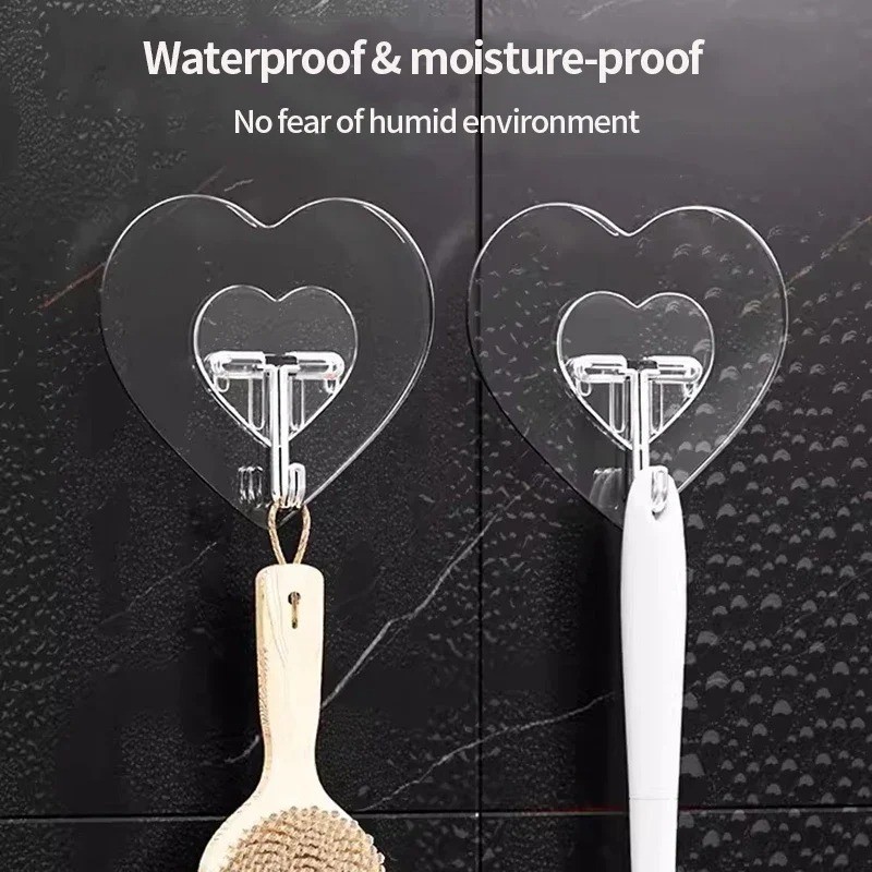 5Pcs Heart Shape Self Adhesive Hooks Transparent Wall Hangers Storage Rack gallery