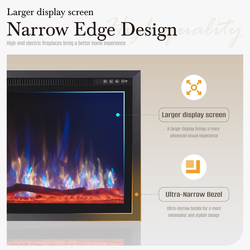 60" Thin Electric Fireplace Wall Mounted Recessed Fireplace Heater Log & Crystal gallery