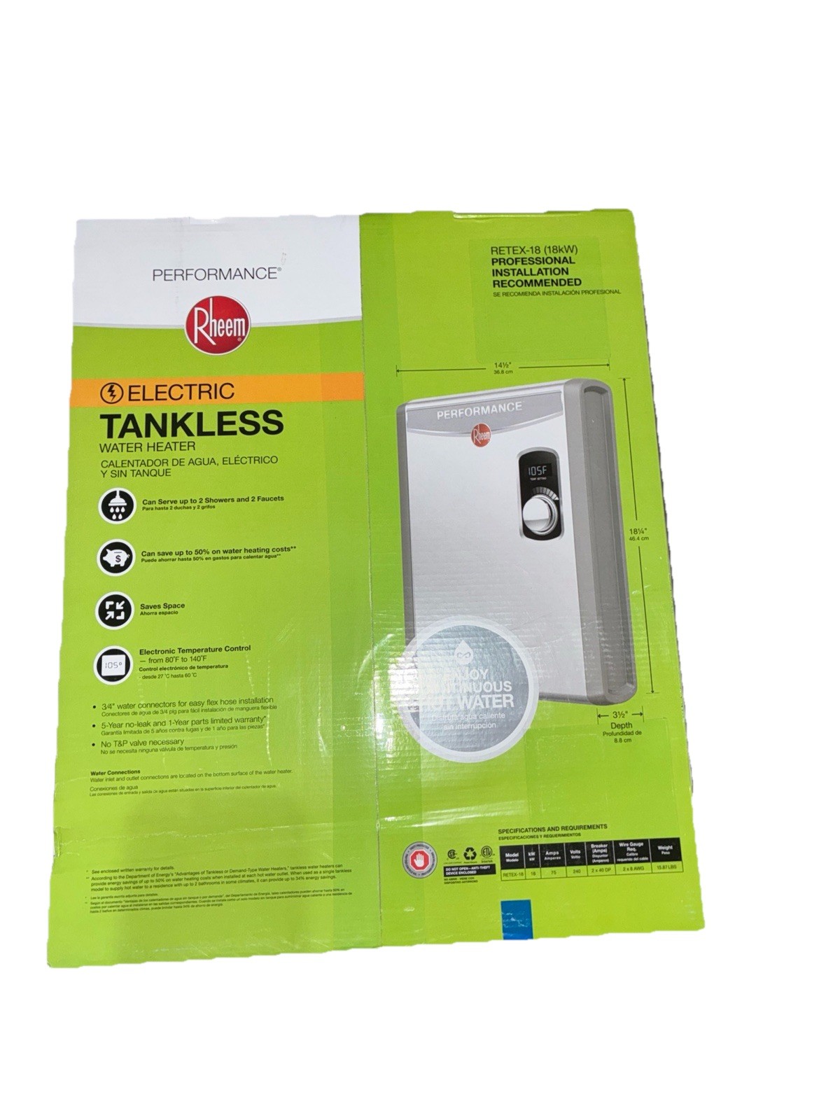 Rheem Performance 18 kW 3.51 GPM 240-Volt Self-Modulating Electric Water Heater gallery