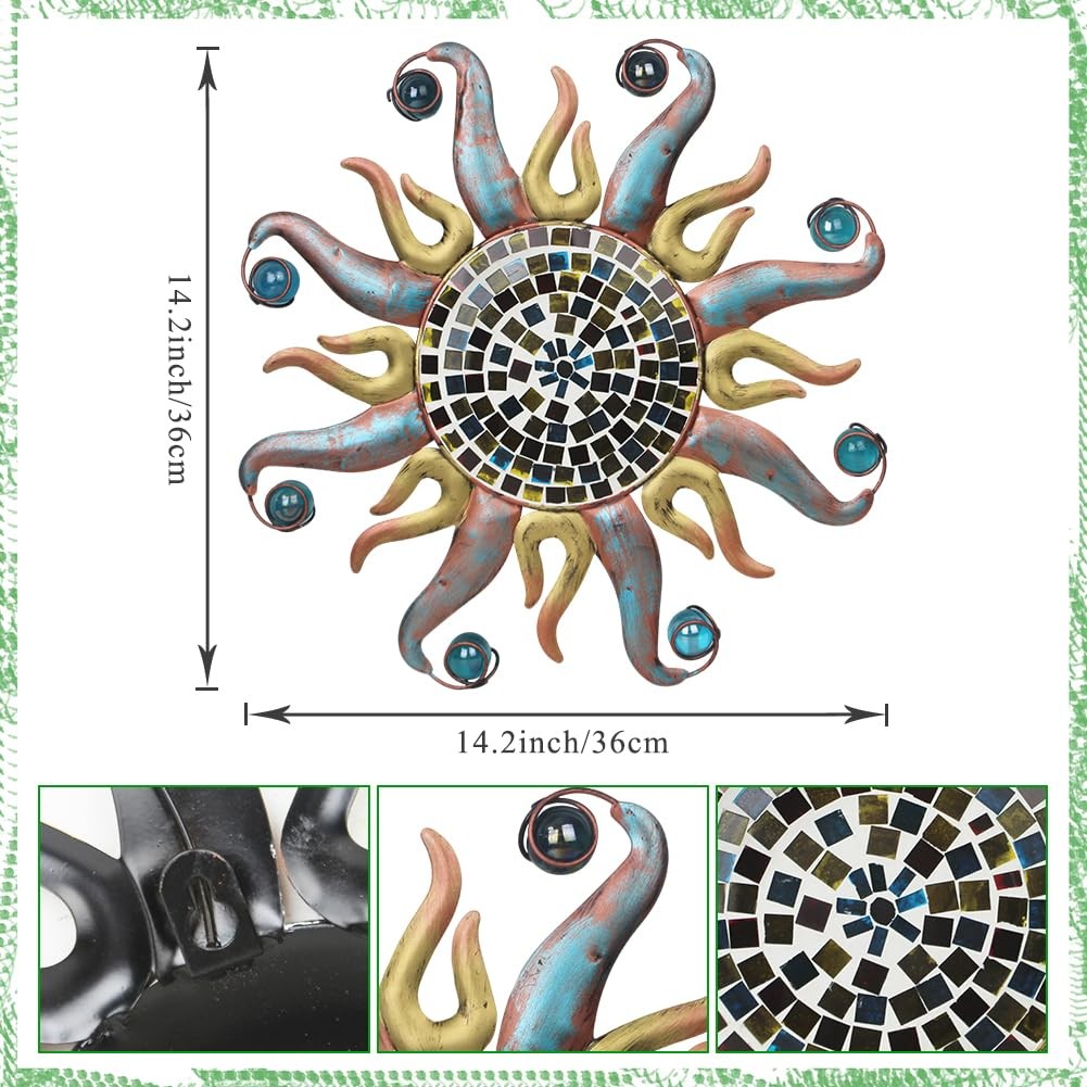 Sun Wall Decor, 14 Inch Metal Wall Art, Mosaic Hanging Wall Sculptures, Decor... gallery