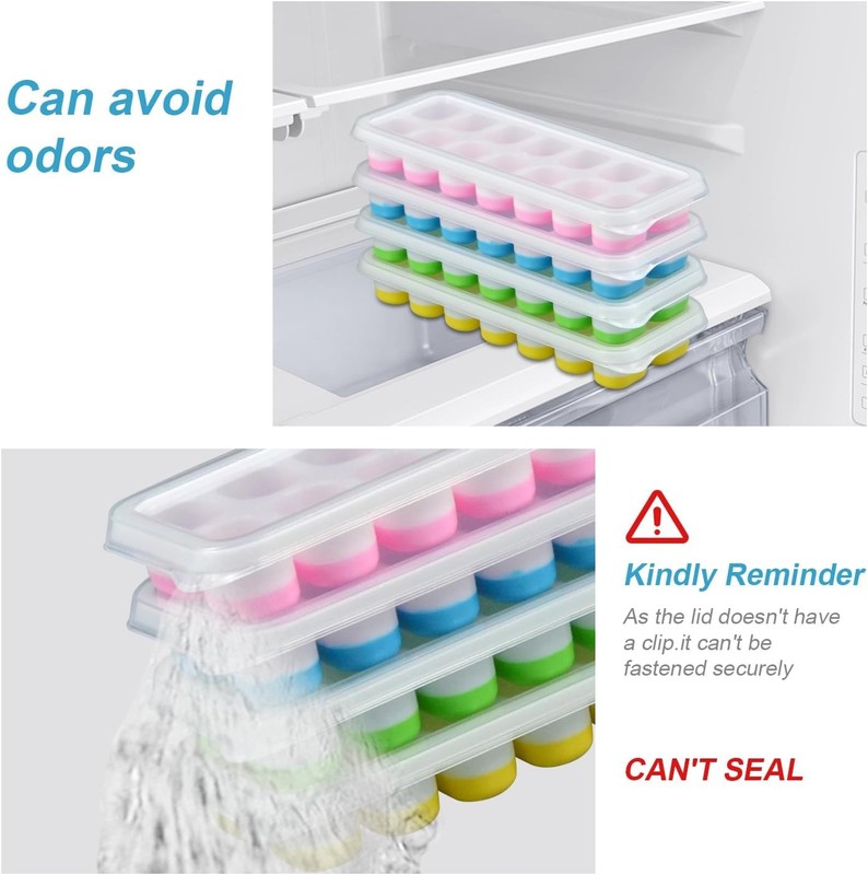 Ice Cube Tray with Lid, Easy-Release, Flexible, Ice Cube Tray, Spill-Resistant, gallery