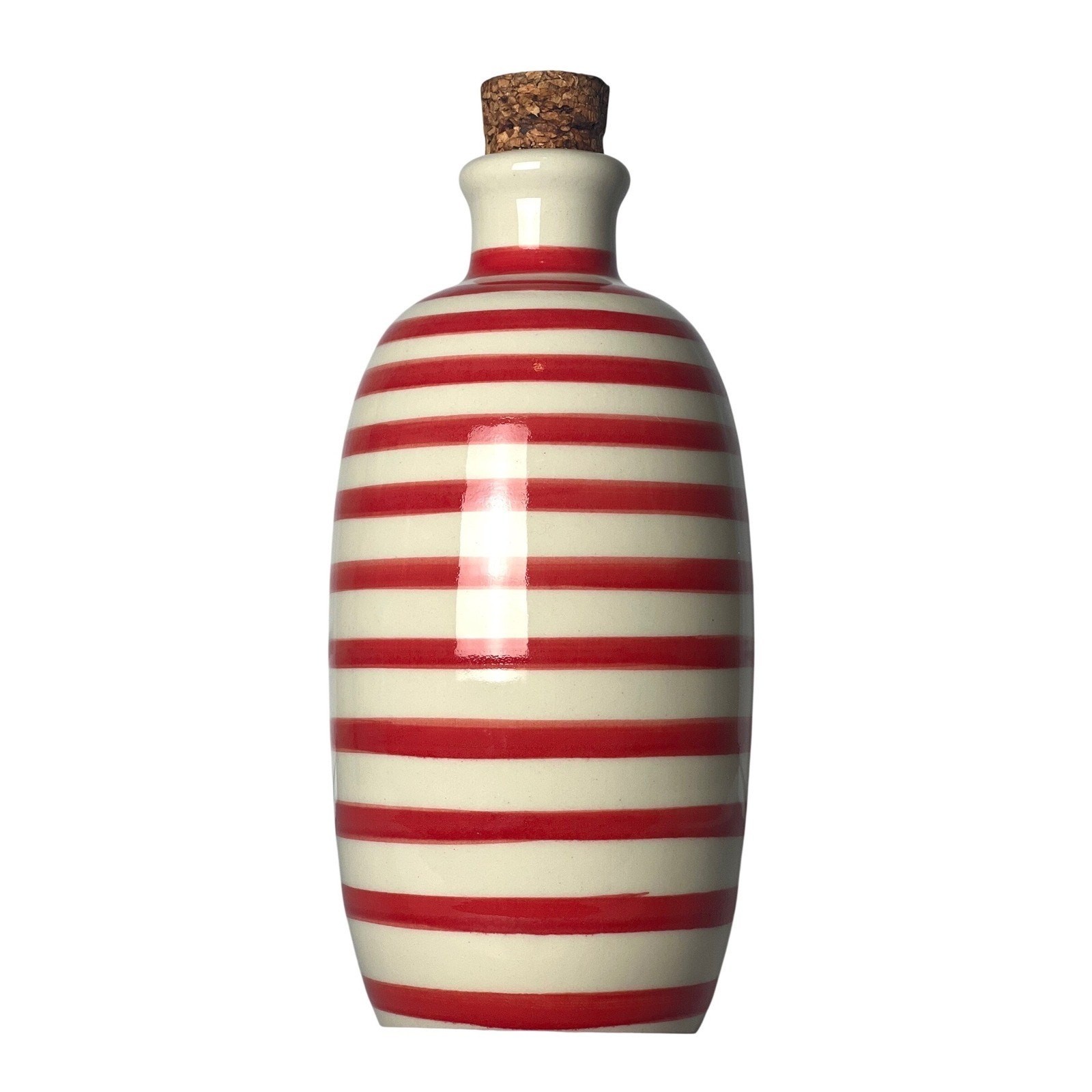 BeneOliva Hand Made Spain Ceramic Olive Oil Bottle Red Stripe Cork Stopper gallery