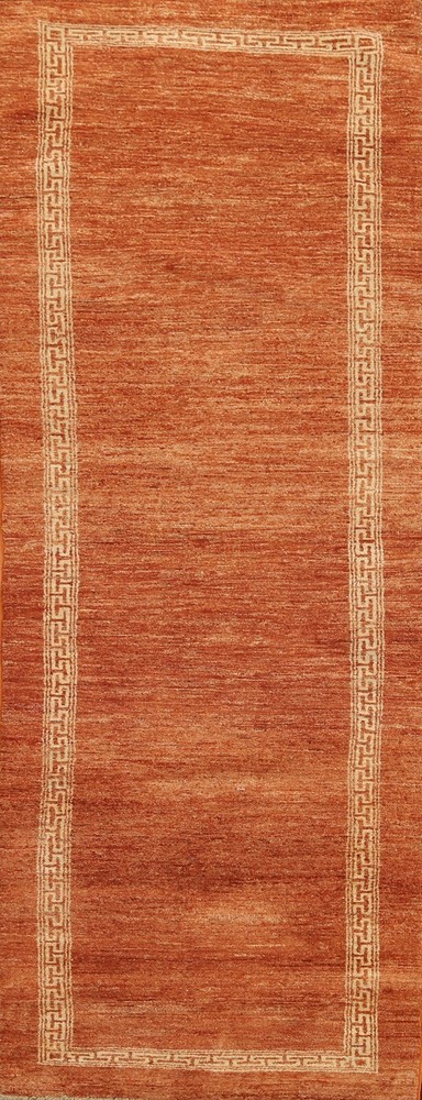 Bordered ORANGE Gabbeh Kashkoli Oriental Runner Rug Hand-knotted 2' 7" x 9' 0"