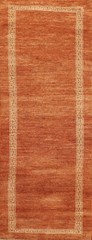 Bordered ORANGE Gabbeh Kashkoli Oriental Runner Rug Hand-knotted 2′ 7″ x 9′ 0″