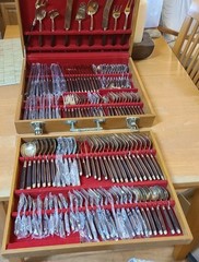 Thai Nickle Bronze & Rosewood Flatware (144Pcs.) 12 place settings plus serving