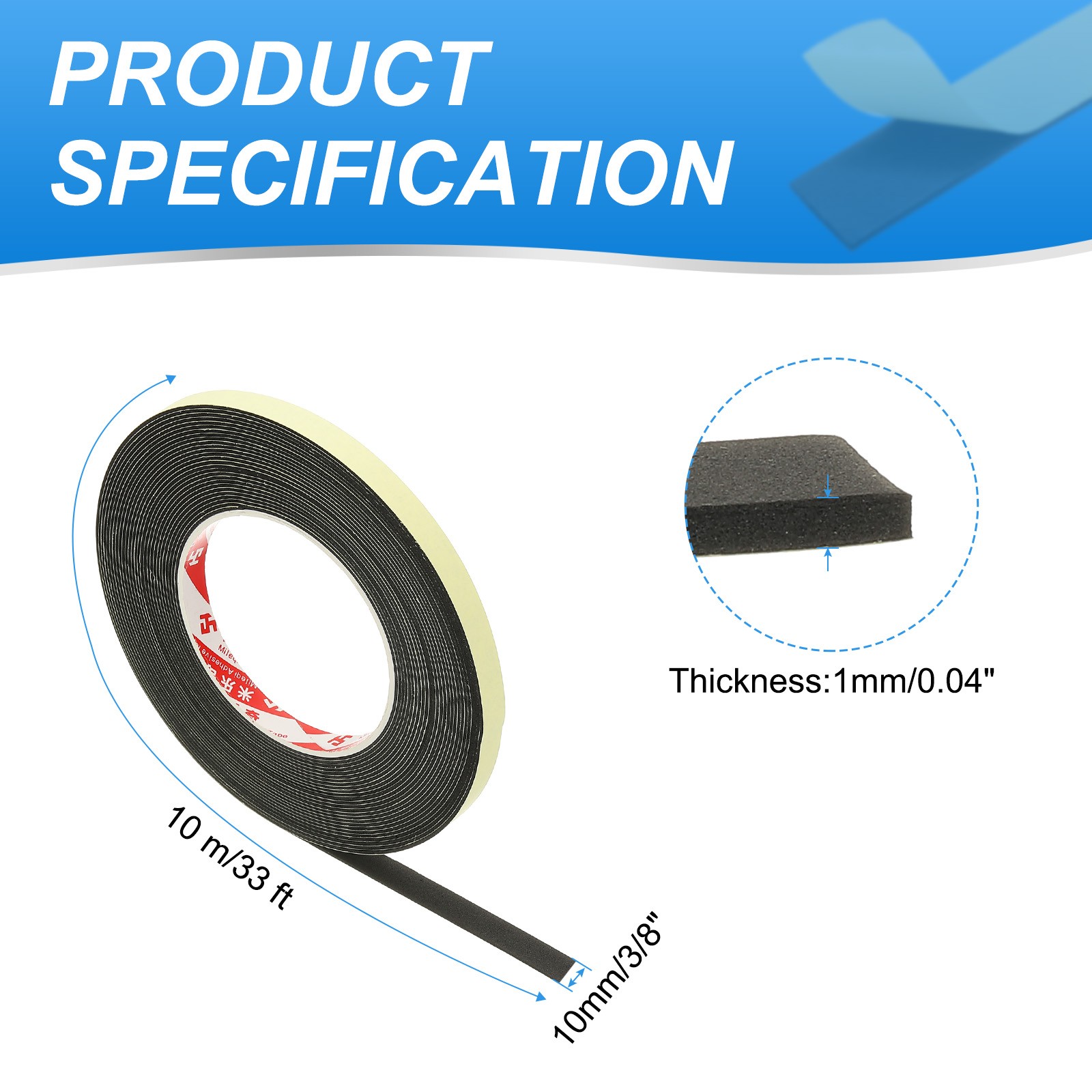 3/8 Inch x 33 Ft Weather Stripping Door Seal Strip 1mm Thick Foam Seal Tape gallery