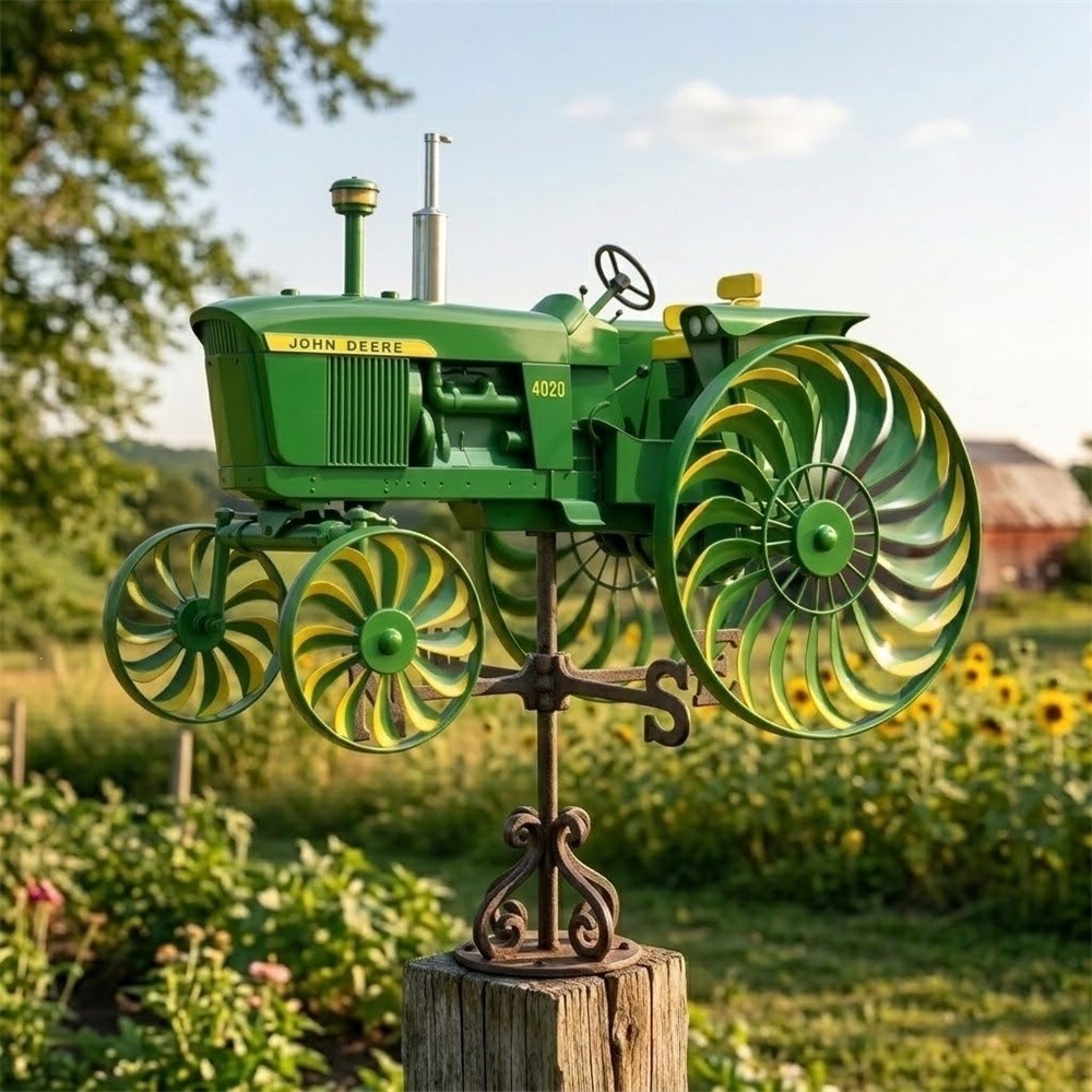 Rotating Tractor Windmill Stake, Green Metal Garden Spinner Unique Yard Ornament gallery