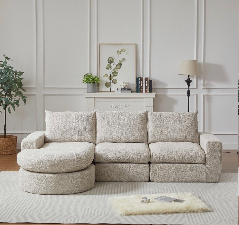99" Sectional L-Shaped Sofa Couch, Chenille Cloud Curved Sectional Sofa with Cha