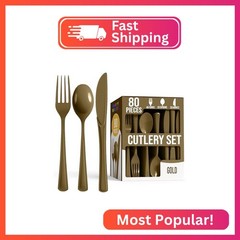 Party Solids Gold Plastic Silverware Heavy Duty 80 Pcs Gold Plastic Cutlery Set
