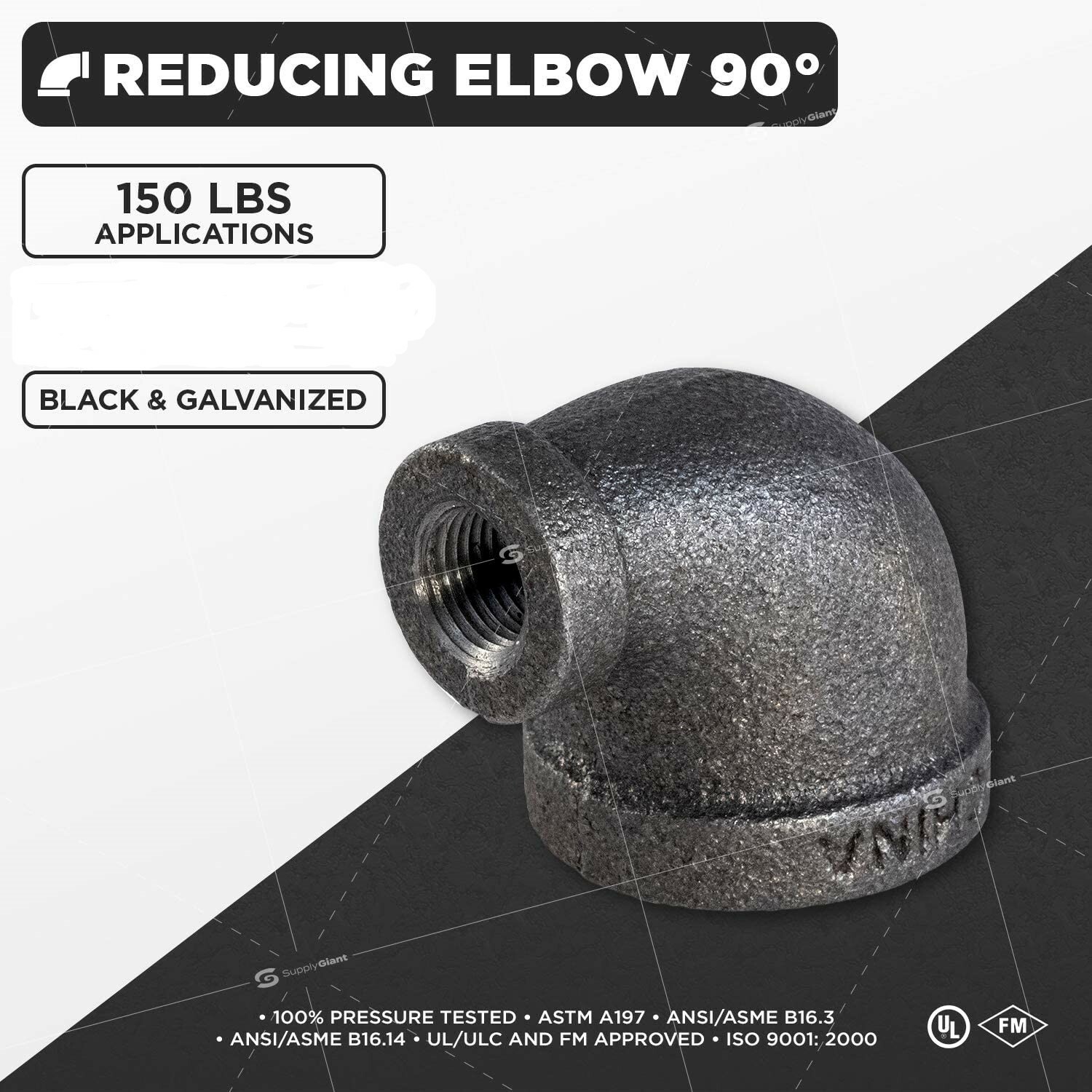 Black Malleable Iron 90° Reducing Elbow Connection 150 lb gallery