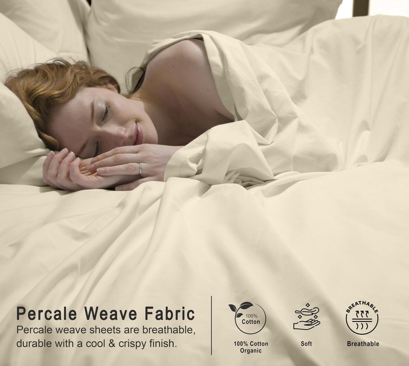 100% Cotton Organic Percale Sheets Queen Size – Crisp Cooling Bed Sheets for ... gallery