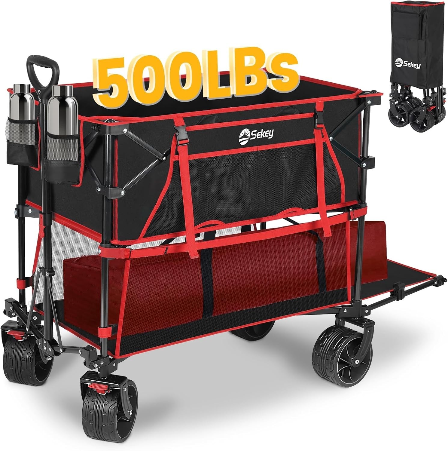 400L Large Capacity Folding Double Decker Wagon with Brakes 50" Extra Long Cart gallery