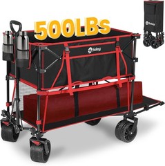 400L Large Capacity Folding Double Decker Wagon with Brakes 50″ Extra Long Cart