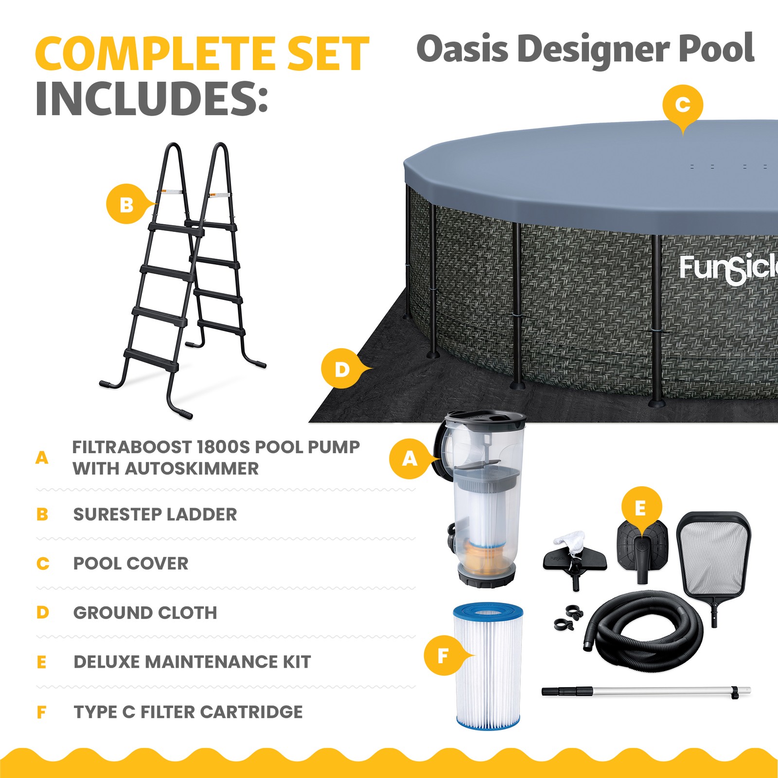 Funsicle 16' x 48" Oasis Designer Round Above Ground Pool, Dark Herringbone gallery