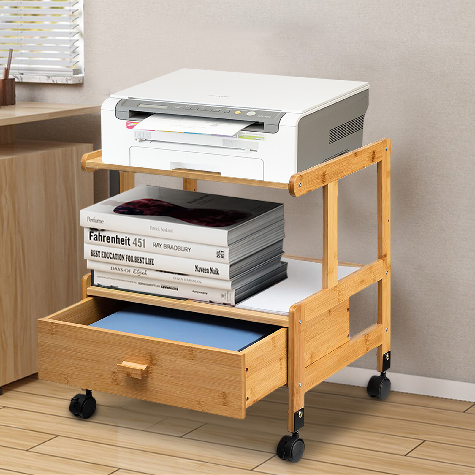 Mobile Printer Stand Home Office 1/2/3 Tier Printer Cart Storage Shelf w/ Wheels gallery