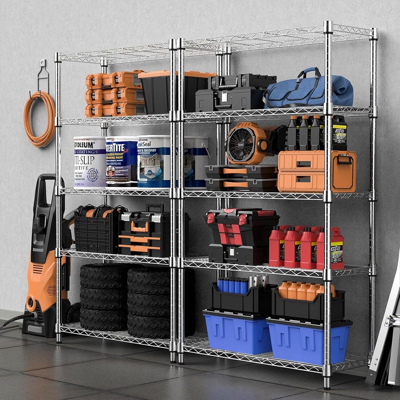 5 Tier Wire Storage Shelf Adjustable Heavy Duty Garage Shelving Kitchen Rack 63" gallery