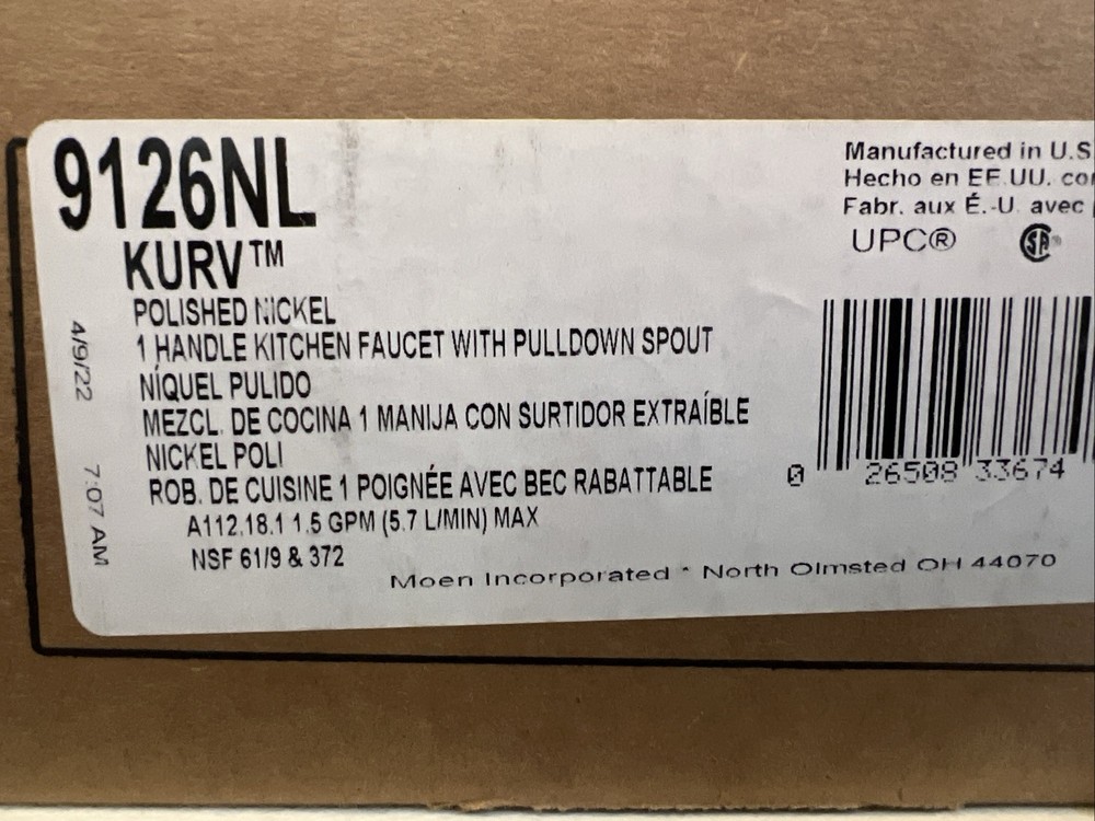 * Moen 9126NL Kurv One-Handle Pulldown Kitchen Faucet Polished Nickel