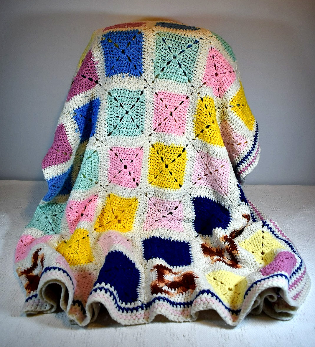 Handcrafted, Crocheted Afghan w/Large Multi-Color Granny Square Design 54" x 80" gallery