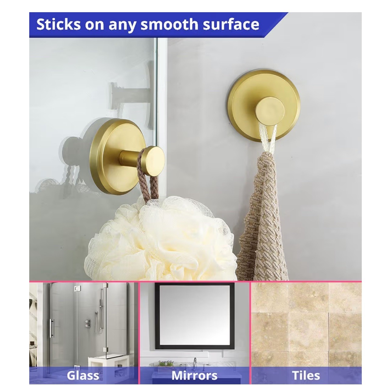 4× Suction Cup Hooks Waterproof Shower Hooks Bathroom Towel Hanger 15lbs gold gallery