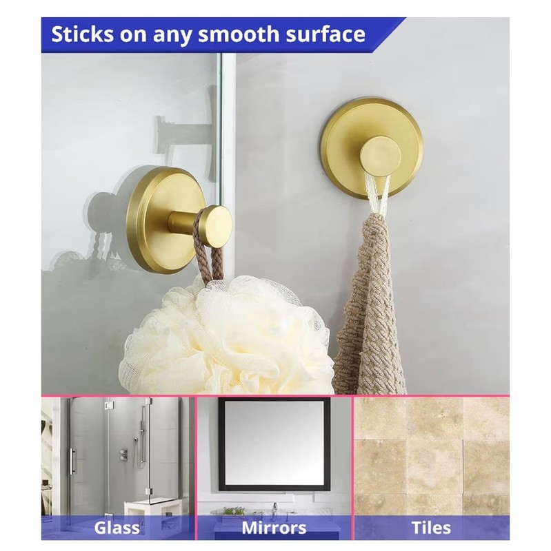 4× Suction Cup Hooks Waterproof Shower Hooks Bathroom Towel Hanger 15lbs gold gallery
