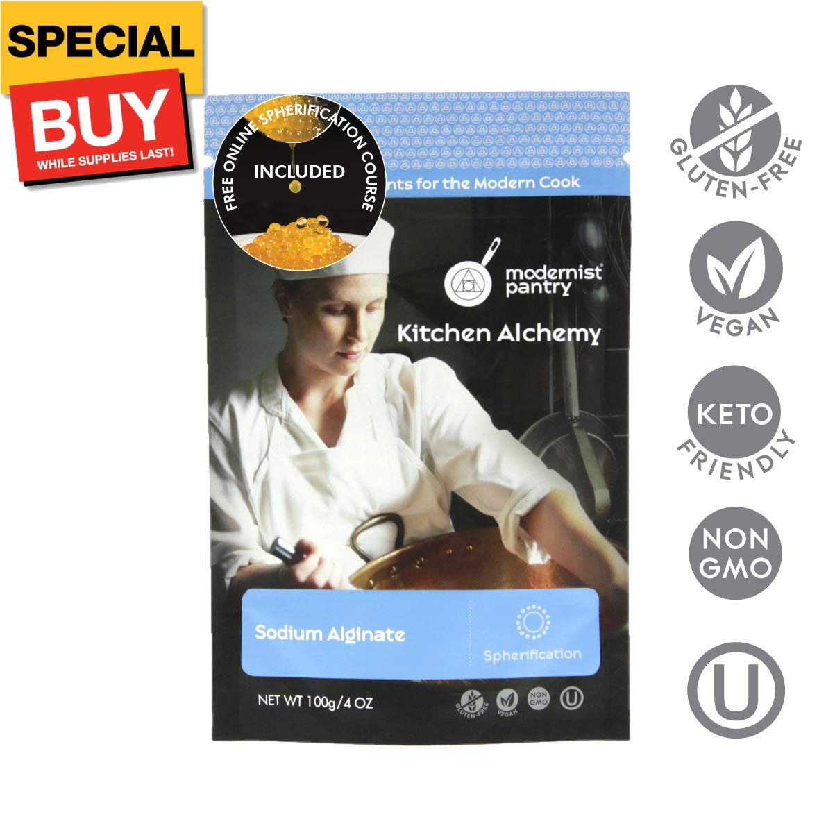 Pure Sodium Alginate (Molecular Gastronomy) ⊘ Non-GMO Vegan OU Kosher Certified- gallery