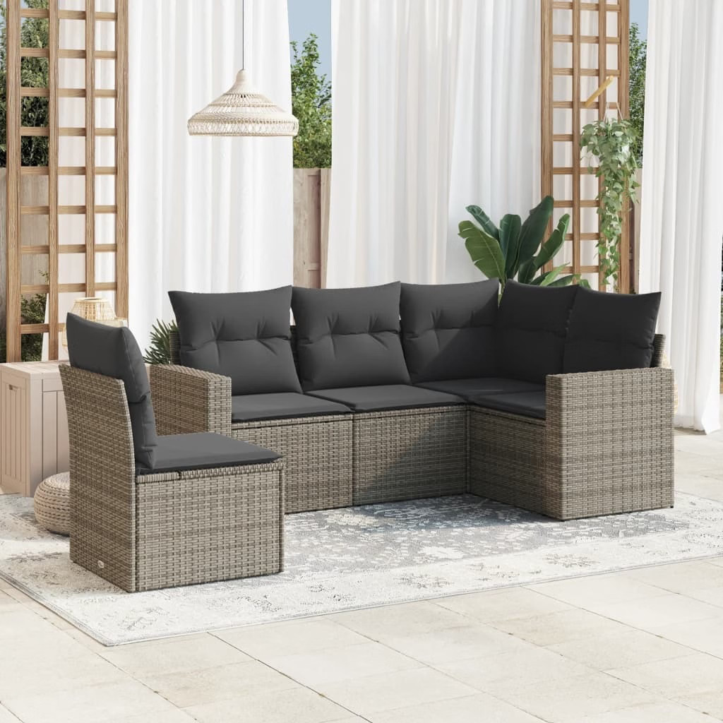 Garden Sofa Set Grey PE Rattan, Powder-Coated Steel, Polyester Fabric gallery