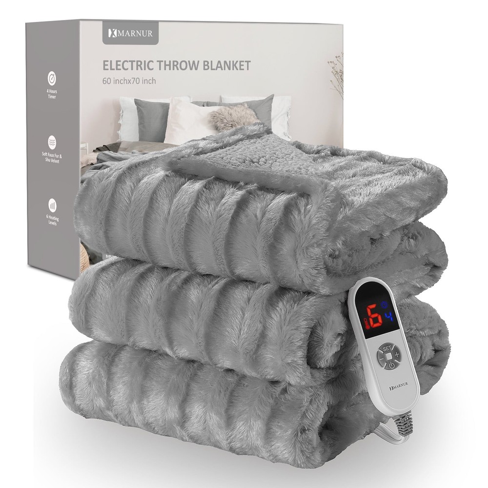 Electric Throw Blanket Extra Large Size, 50" x 72" Soft Faux Fur Heated Blanket